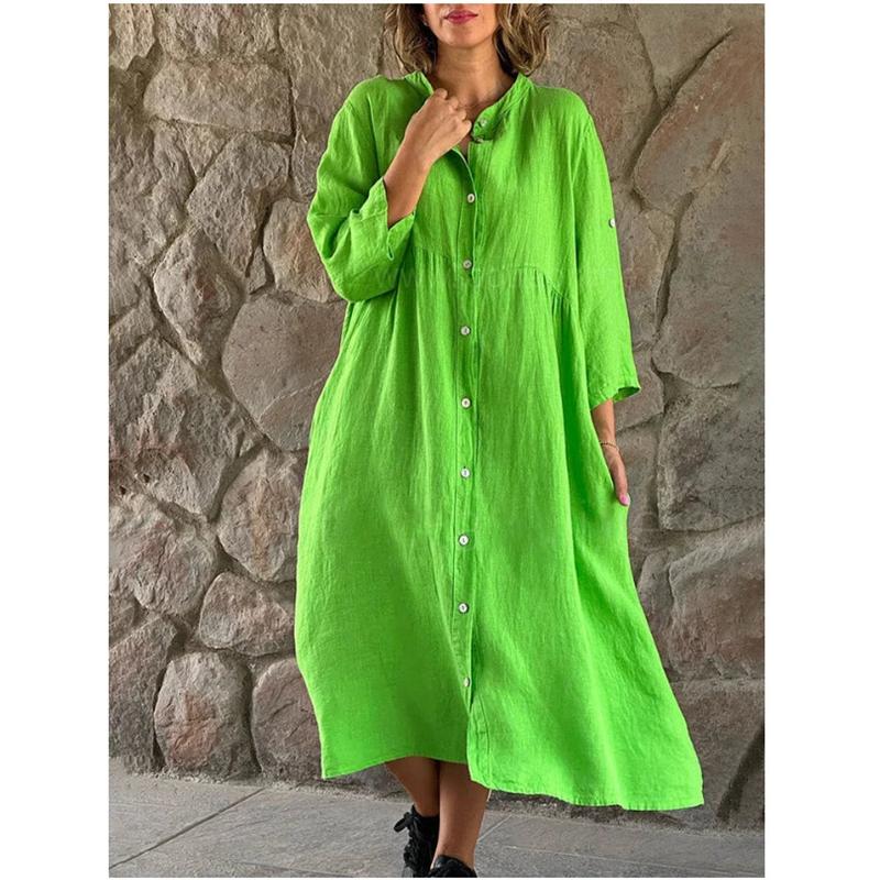 Modische Kleider für Damen mit langen Ärmeln, Knopfleiste, legere Kleider, einfarbig, elegante Kleider, lockeres Maxikleid, Übergröße XS-5XL 5XL grün von Joom DACH