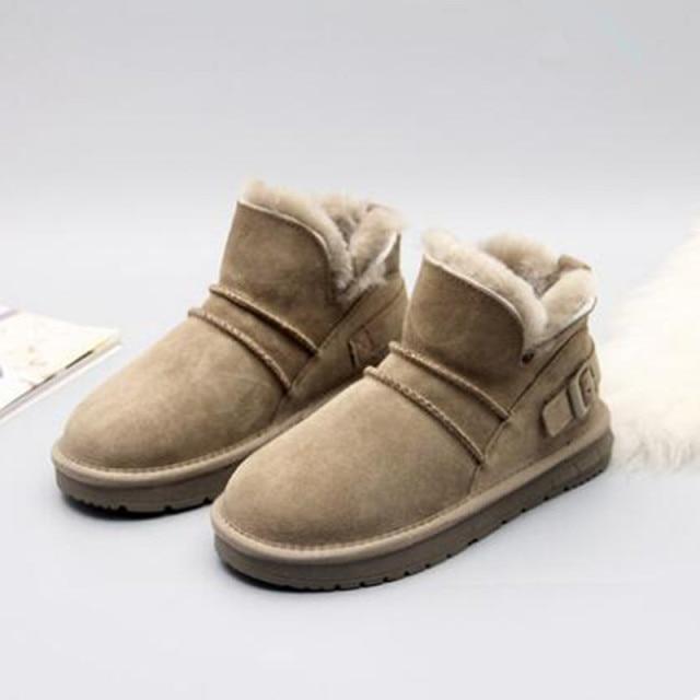 Modische Kurze Schneestiefel Damen Neu Leder Wolle Kurze Stiefel im Winter mit Plüsch Warm Damen Baumwollschuhe 36 von Joom DACH