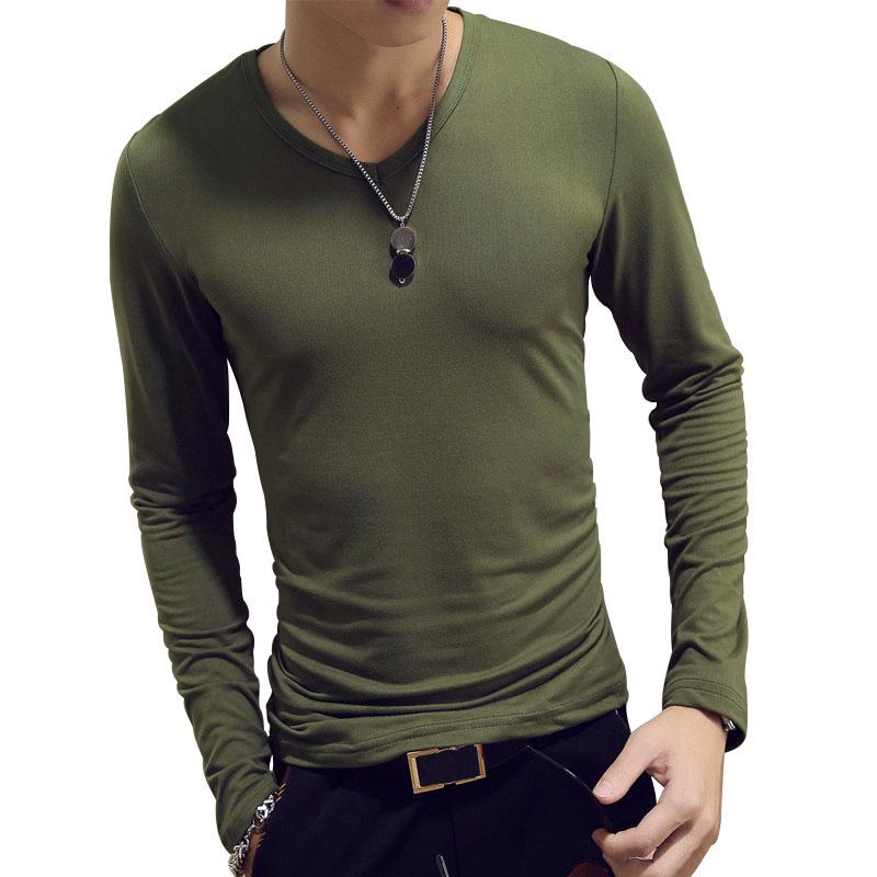 Modische Männer Slim Fit T-shirt Langarm Tops Pullover V-ausschnitt Bluse Casual Mode Neue XXXL armee grüne von Joom DACH