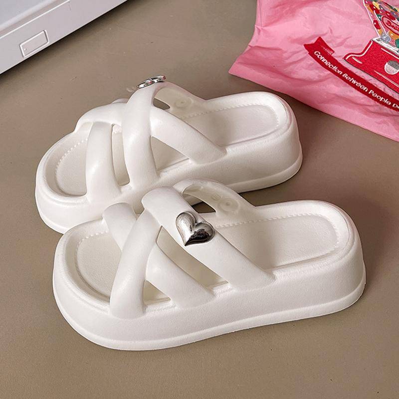 Modische Plateausandalen mit gekreuzten Riemen für Damen 2025 Sommer Dicke Sohle Eva Pantoletten Damen Metalldekor Keilabsatz Hausschuhe 40-41 weiß von Joom DACH