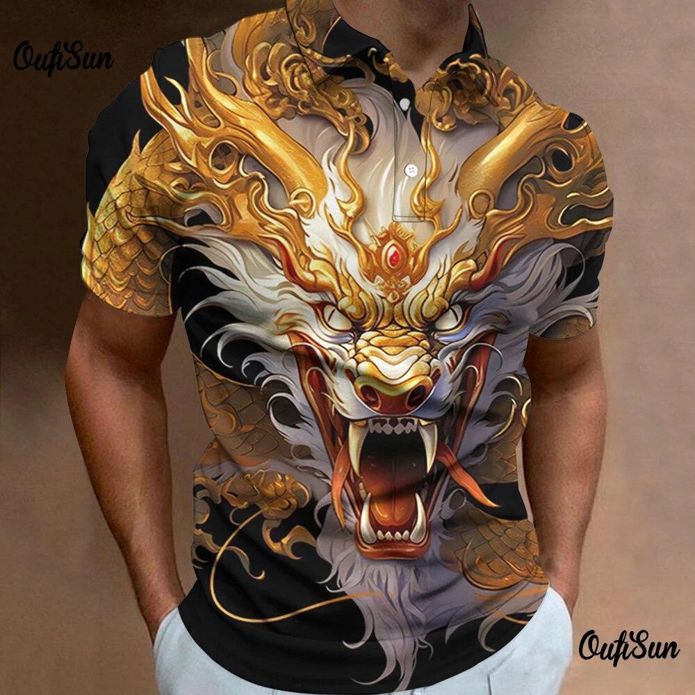 Modische Polo-T-Shirts für Herren mit 3D-Tier-Drache-Aufdruck und Blumenmotiv, Herrenhemd für den Alltag, lässig, kurzärmelig, lockere, übergroße Sweatshirts M von Joom DACH