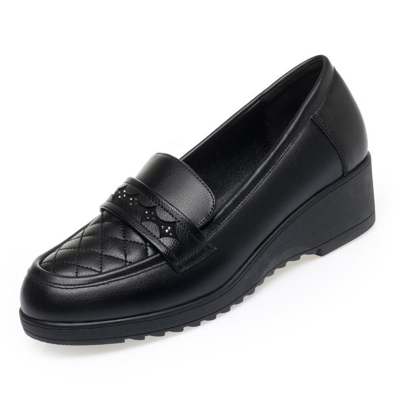 Modische Retro Schwarze Slipper Schuhe für Damen Frühling Neu Komfort Weiches Leder Niedriger Absatz Einzelner Schuh Britischer Schuh mit runder Spitze 35 von Joom DACH