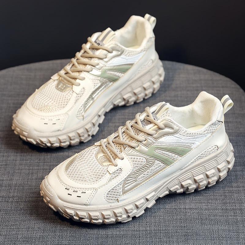 Modische Schuhe Dicke Sohle Lässiger Sneaker Damenschuhe Vier Jahreszeiten Runde Zehe Schnürschuh Rutschfest Mittelhoch Absatz Hohe Schuhe Damen 41 von Joom DACH