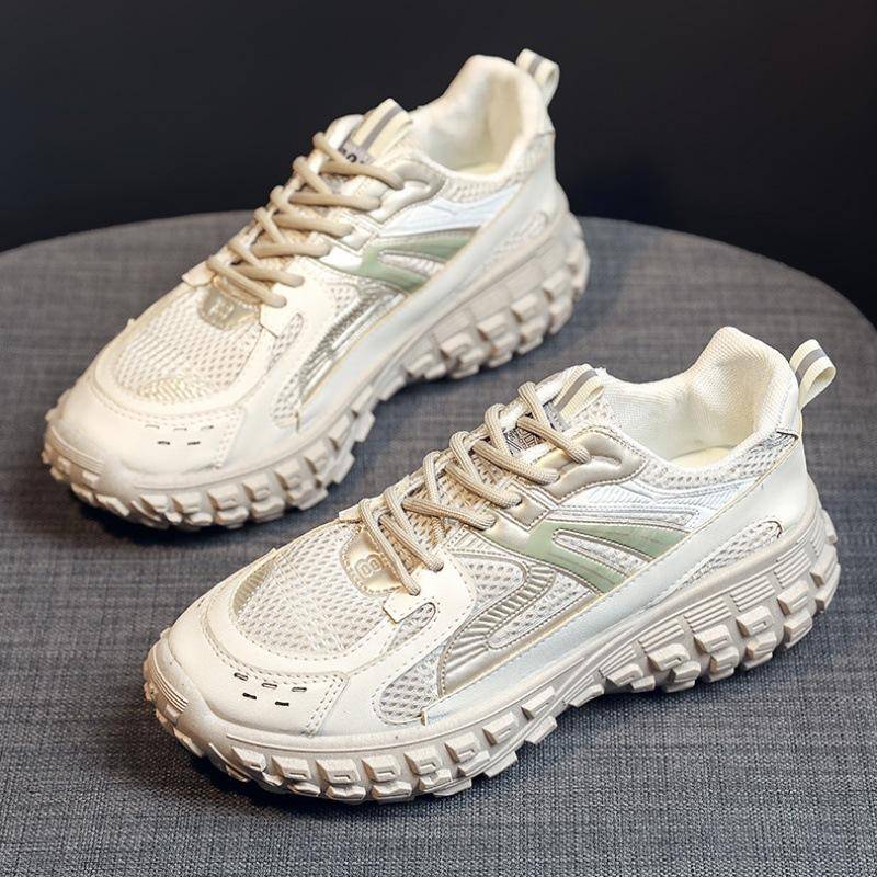 Modische Schuhe Dicke Sohle Lässiger Sneaker Damenschuhe Vier Jahreszeiten Runde Zehe Schnürschuh Rutschfest Mittelhoch Absatz Hohe Schuhe Damen 41 von Joom DACH