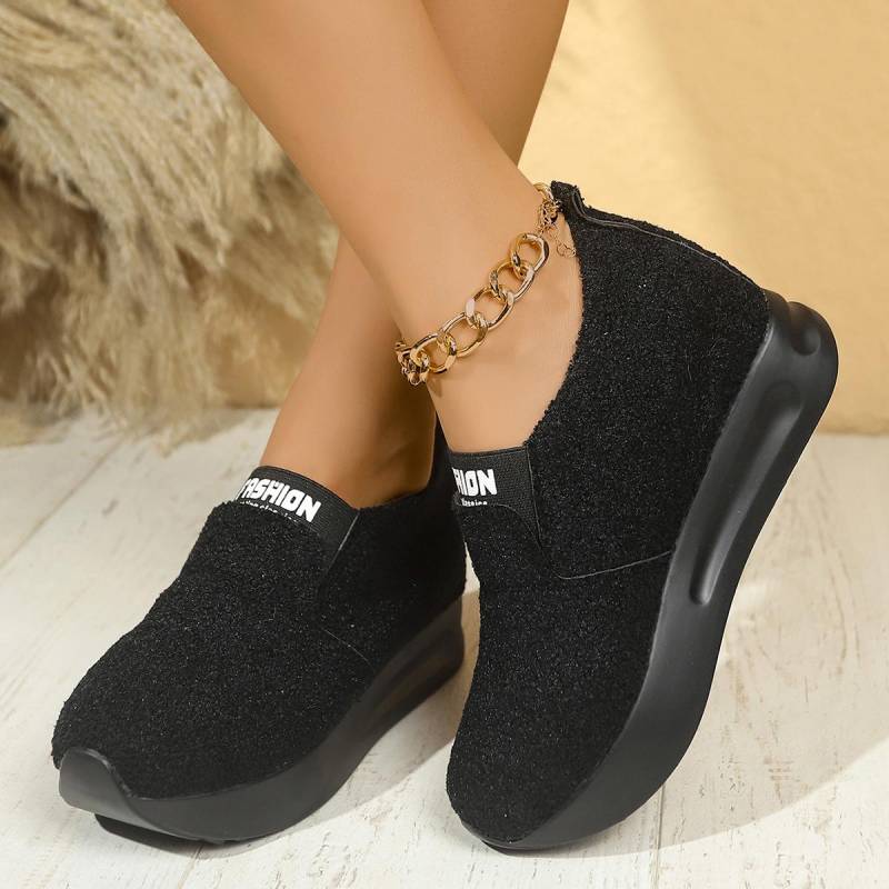 Modische Slip-On Plateau-Sneaker für Damen Lässige Rutschfeste Dicke Sohle Sportschuhe Frau Bequeme Slipper Zapatos Mujer 38 schwarz von Joom DACH