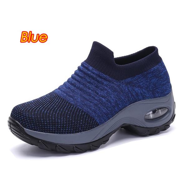 Modische Slip-On-Turnschuhe für Damen mit dickem Unterkeil und gestrickten, atmungsaktiven Mesh-Schuhen, bequemen, leichten, rutschfesten Wanderschuhen, Größe 34–43 39 von Joom DACH