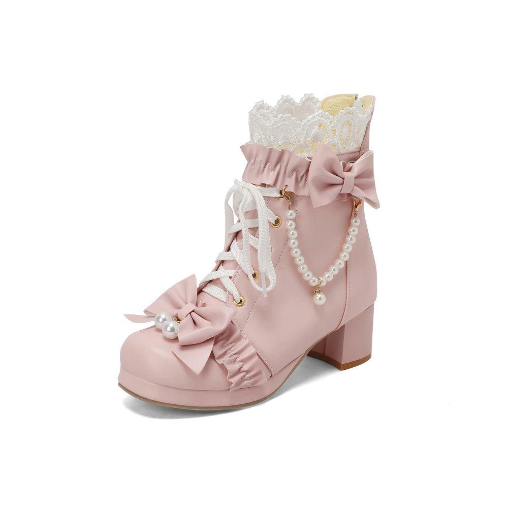 Modische Stiefeletten mit Schleife und Schnürung, klobiger Absatz, süße Lolita-Schuhe, Sissy-Männer, Halloween, Cosplay, Prinzessinnen-Dienstmädchen-Booties, String Bead 31 rosa Modische Stiefeletten mit Schleife und Schnürung, klobiger Absatz, süße Lolita-Schuhe, Sissy-Männer, Halloween, Cosplay, Prinzessinnen-Dienstmädchen-Booties, String Bead 31 rosa von Joom DACH