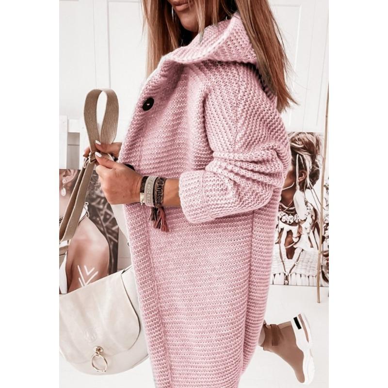 Modische Strickjacke mit Kapuze für Damen in Volltonfarbe – lässige lange Ärmel mit Knopfdetail, hochelastischer Stoff, perfekt für Herbst und Winter. S rosa von Joom DACH