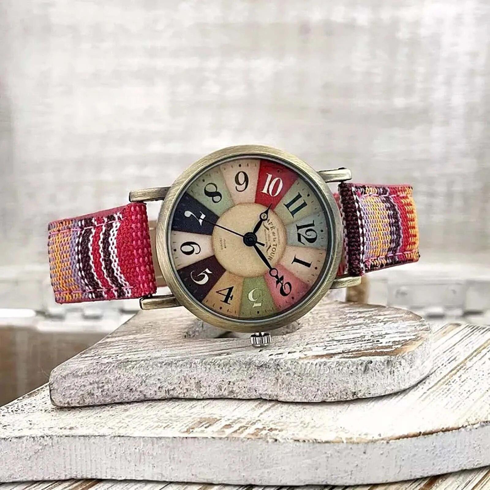 Modische Uhren für Damen mit mehrfarbigem Regenbogenmuster, Armband, Uhrenschmuck rot von Joom DACH
