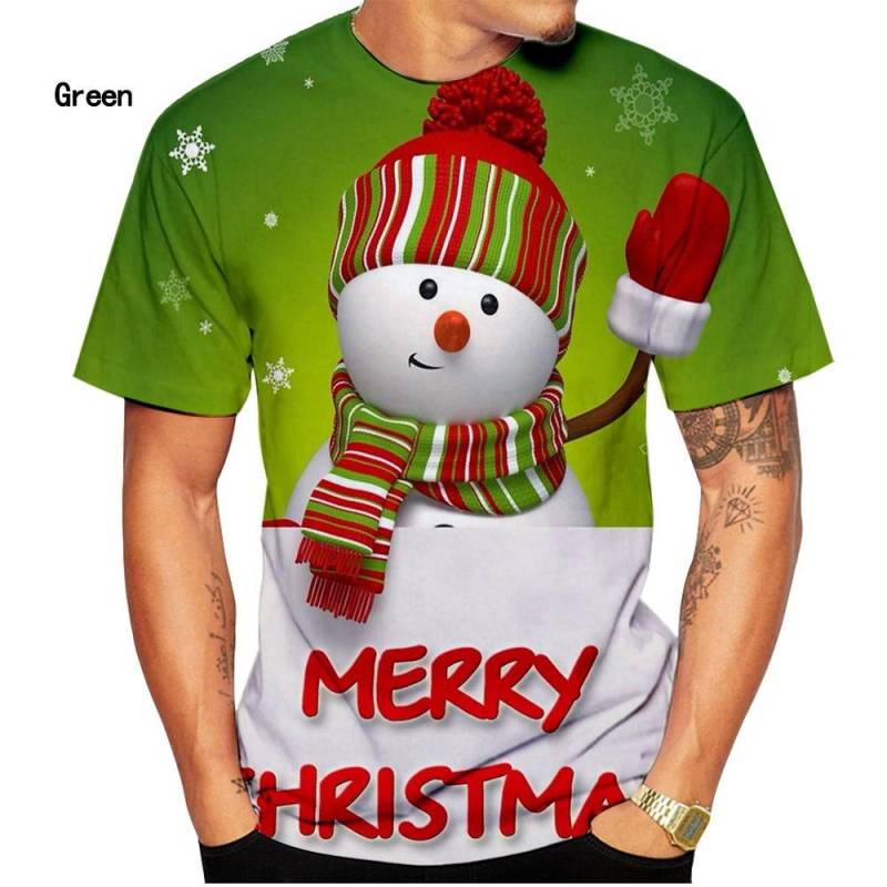 Modische Weihnachts-T-Shirts für Männer und Frauen, kurzärmelige T-Shirts, lässige Weihnachtsmann-Cartoon-T-Shirts mit 3D-Druck 2XL von Joom DACH