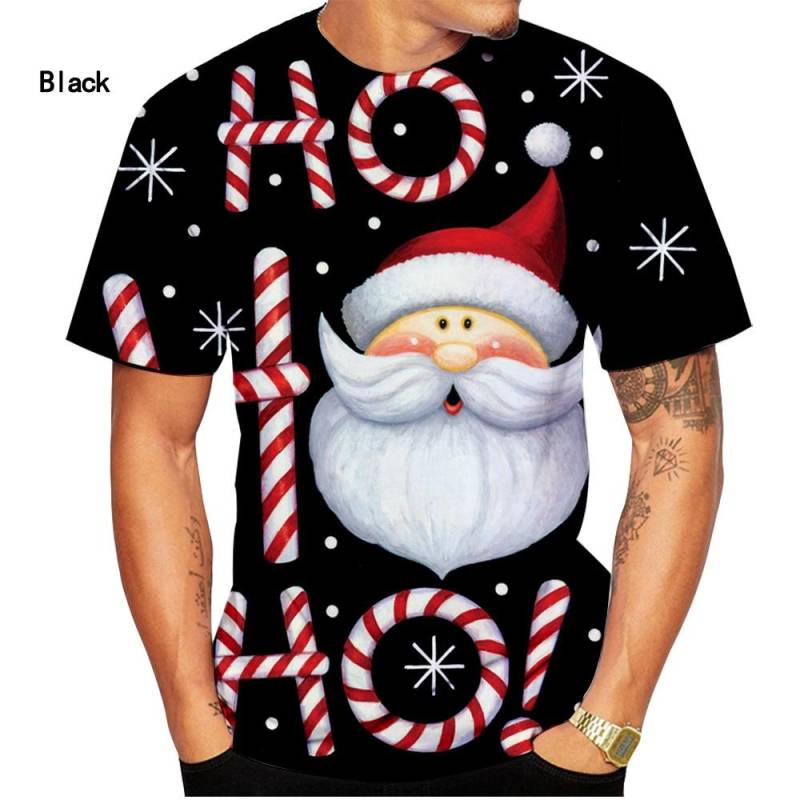 Modische Weihnachts-T-Shirts für Männer und Frauen, kurzärmelige T-Shirts, lässige Weihnachtsmann-Cartoon-T-Shirts mit 3D-Druck XL von Joom DACH