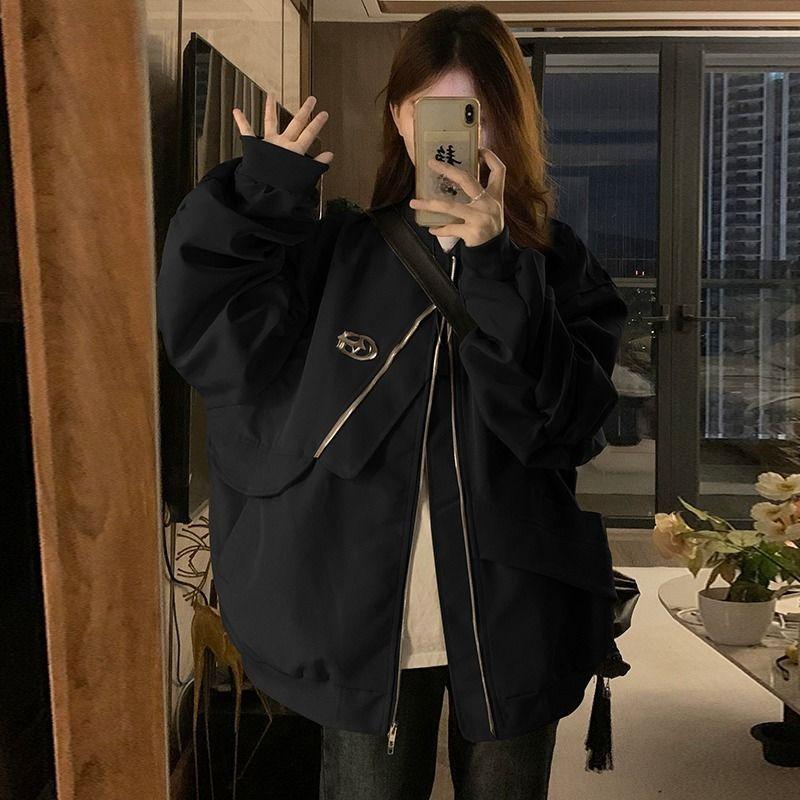 Modische Winterjacke für Damen, lockere Arbeitsjacke im Baseball-Stil mit Baumwollpolsterung M schwarz von Joom DACH