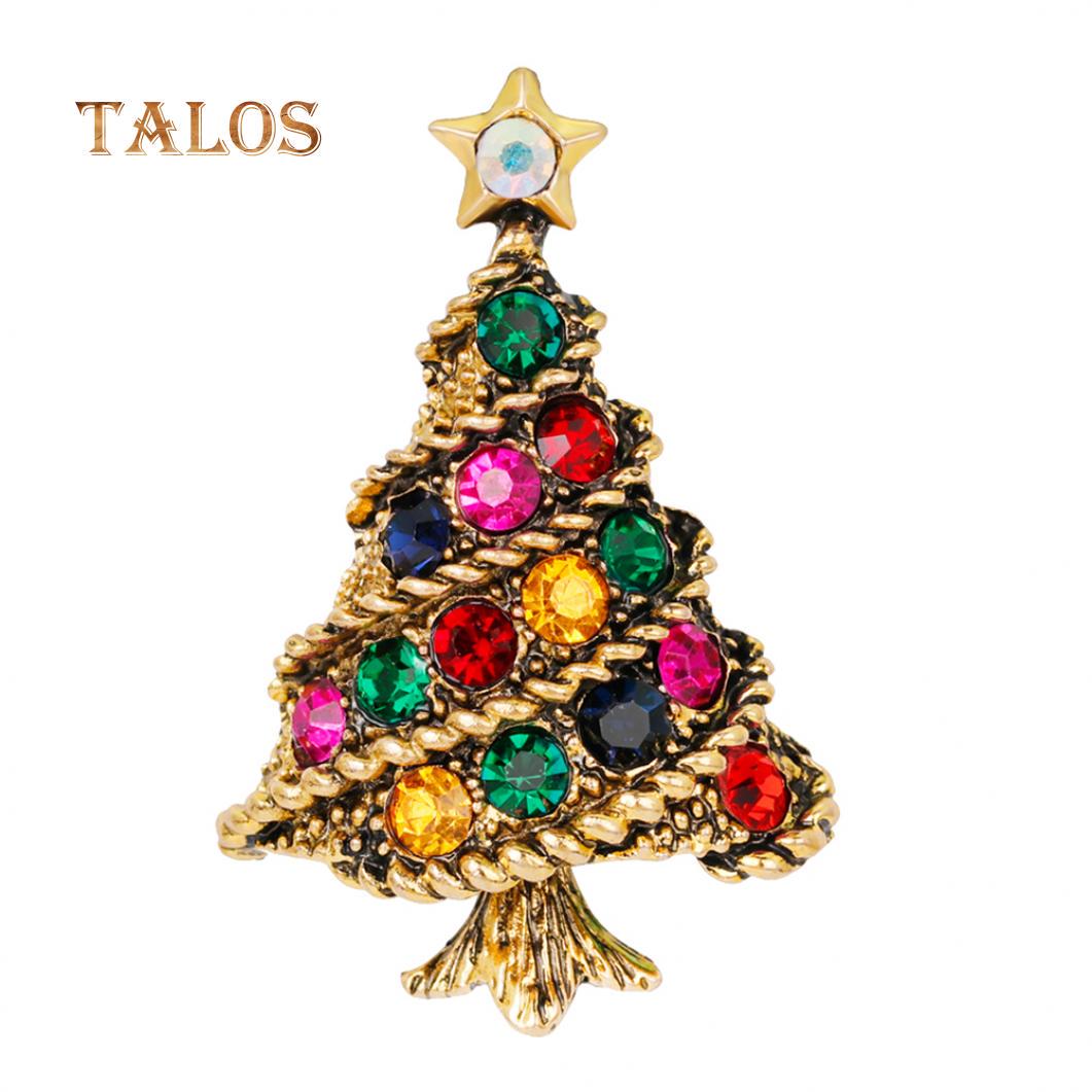 Modische bunte Kristallstein-Weihnachtsbaum-Metallbrosche als Weihnachtsgeschenk für Frauen goldgelb von Joom DACH