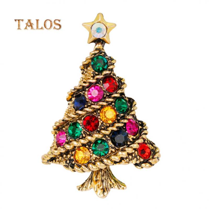 Modische bunte Kristallstein-Weihnachtsbaum-Metallbrosche als Weihnachtsgeschenk für Frauen goldgelb von Joom DACH