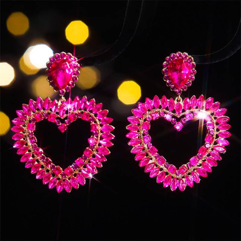 Modische farbige Glas Strass Liebe Ohrringe Frauen, personalisierte übertriebene Ohrstecker von Joom DACH