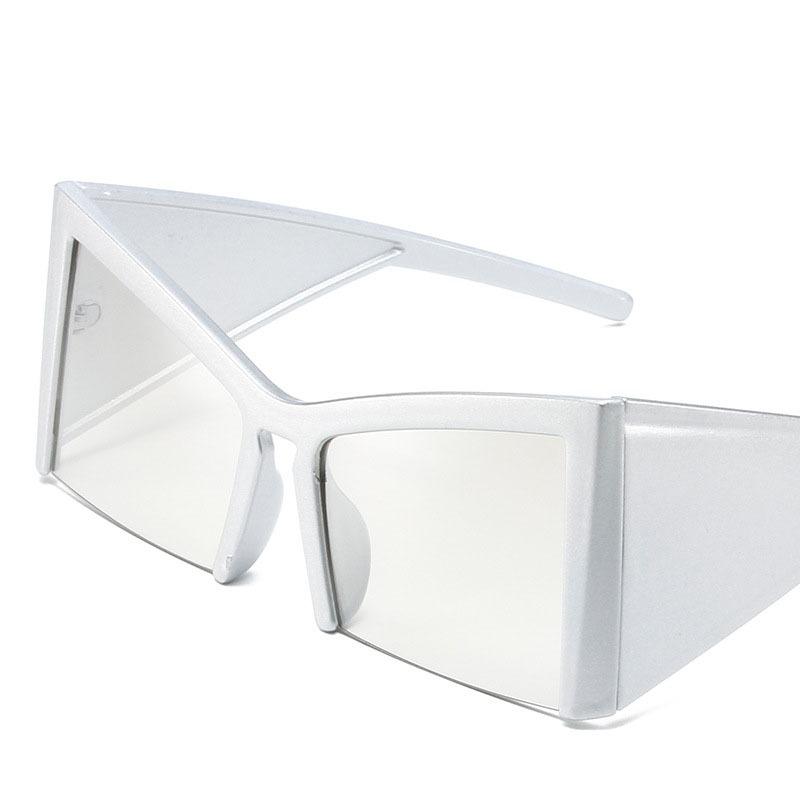 Modische große Halb-Cat-Eye-Sonnenbrille für Damen im Vintage-Punk-Stil, Halbrahmen, elegante Reise-Sonnenbrille für Damen silber von Joom DACH