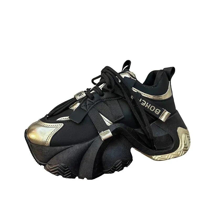 Modische klobige Sneakers für Damen, Herbst/Winter, neue Plateau-Sneaker mit dicker Unterseite, runde Zehenpartie, Schnürschuhe aus Pu-Leder 35 von Joom DACH