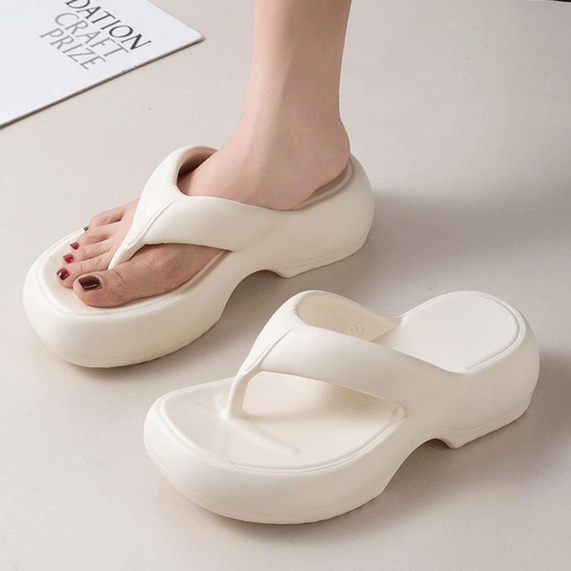 Modische weiße Plateau-Zehensandalen für Damen, dicksohlige Eva-Slipper mit Zehensteg, Keilsandalen für Damen 2025 Sommer, rutschfeste Strand-Pantoletten 40-41 weiß von Joom DACH