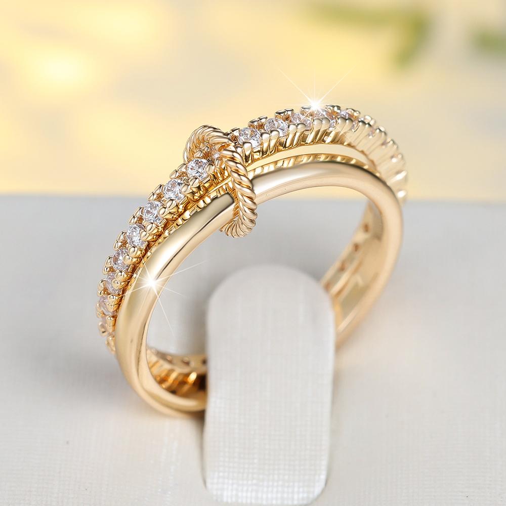 Modische weiße Zirkonia Doppelreihenringe für Damen Mädchen Vintage Goldene Eheringe Hochzeitsschmuck 6 gold von Joom DACH