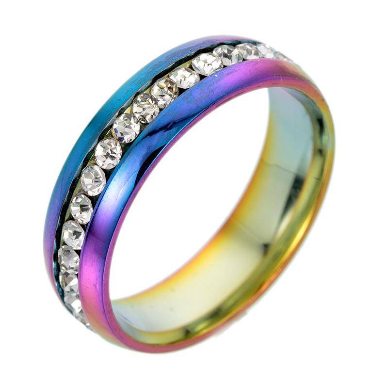 Modischer, mehrfarbiger, stapelbarer Eternity-Ring aus Edelstahl mit Kristall-Zirkonia-Ehering 11 bunt von Joom DACH