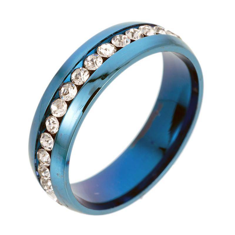 Modischer, mehrfarbiger, stapelbarer Eternity-Ring aus Edelstahl mit Kristall-Zirkonia-Ehering 12 blau von Joom DACH