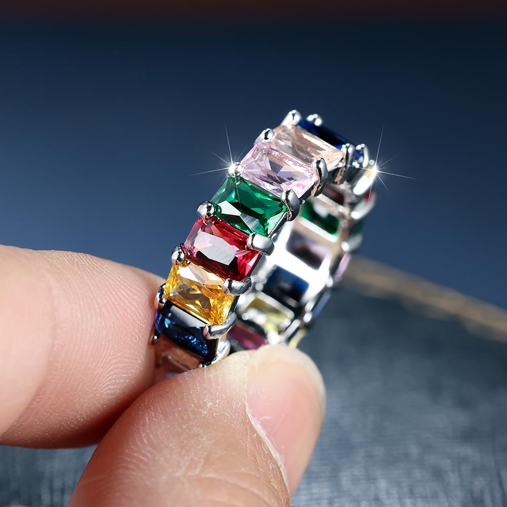 Modischer, silberfarbener, quadratischer Zirkon-Fingerring, ewige, stapelbare Ringe für Frauen, Größe 6–10 6 silber/bunt von Joom DACH