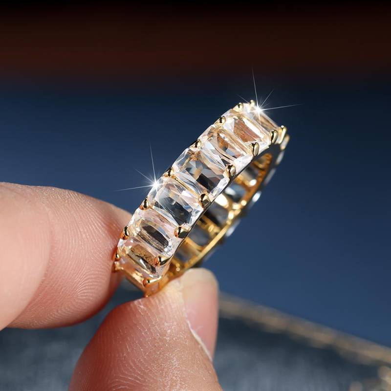 Modischer, silberfarbener, quadratischer Zirkon-Fingerring, ewige, stapelbare Ringe für Frauen, Größe 6–10 7 gold von Joom DACH