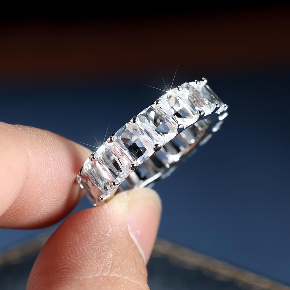 Modischer, silberfarbener, quadratischer Zirkon-Fingerring, ewige, stapelbare Ringe für Frauen, Größe 6–10 7 silber von Joom DACH