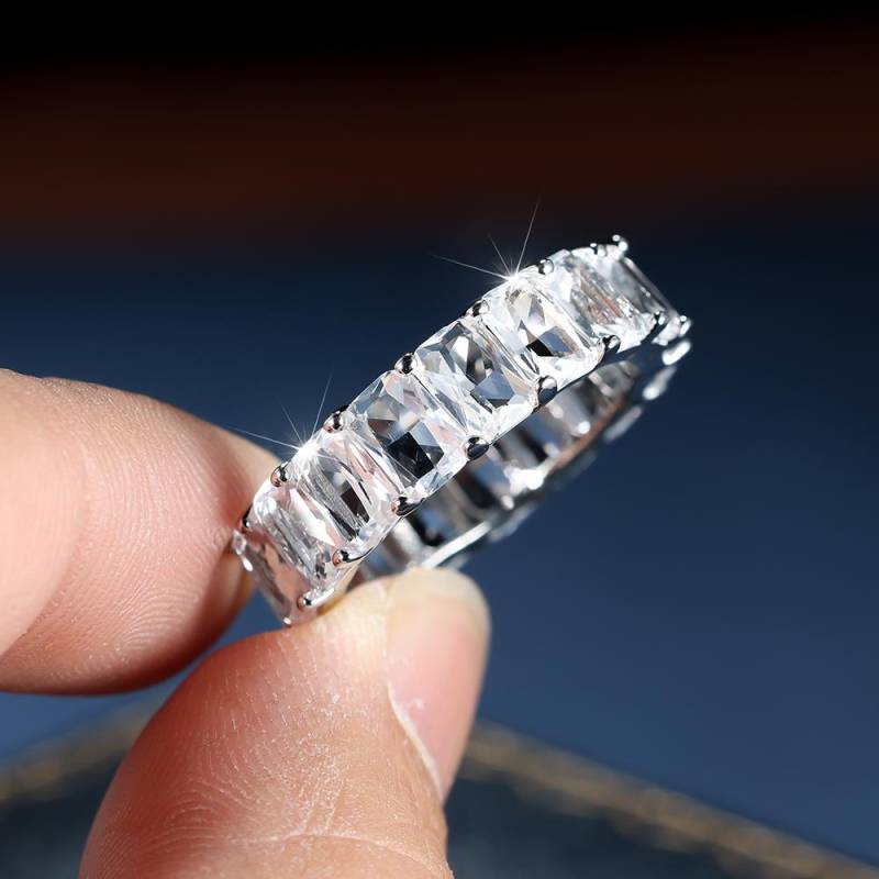 Modischer, silberfarbener, quadratischer Zirkon-Fingerring, ewige, stapelbare Ringe für Frauen, Größe 6–10 7 silber von Joom DACH