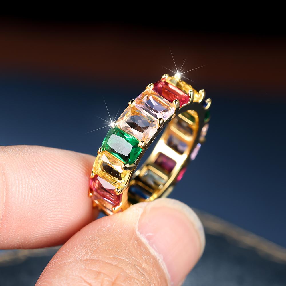 Modischer, silberfarbener, quadratischer Zirkon-Fingerring, ewige, stapelbare Ringe für Frauen, Größe 6–10 9 gold/bunt von Joom DACH