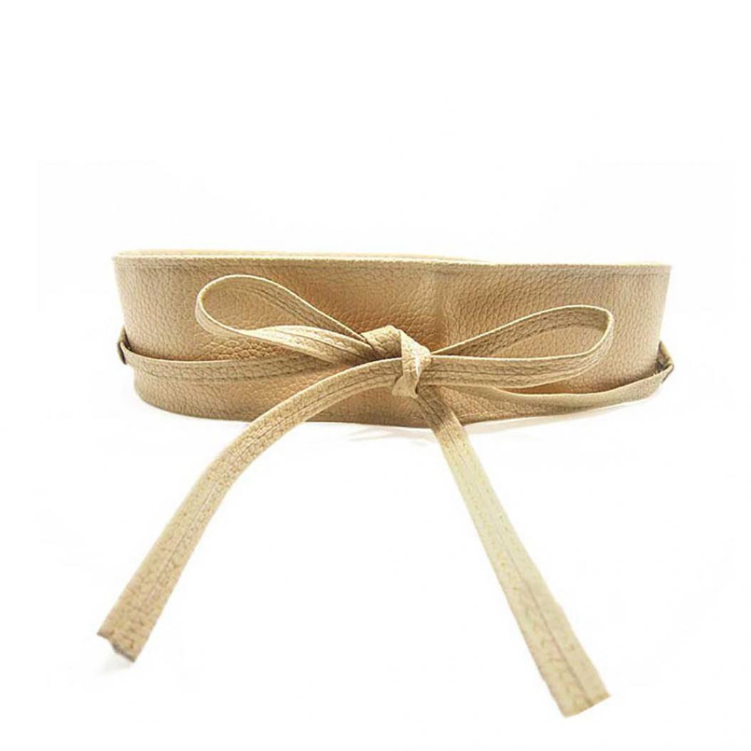Modischer Damen-Wickelgürtel aus Kunstleder mit Krawatte, Korsett mit Cinch-Taille, breiter Kleidgürtel beige von Joom DACH