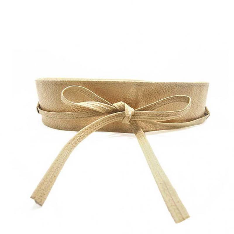 Modischer Damen-Wickelgürtel aus Kunstleder mit Krawatte, Korsett mit Cinch-Taille, breiter Kleidgürtel beige von Joom DACH