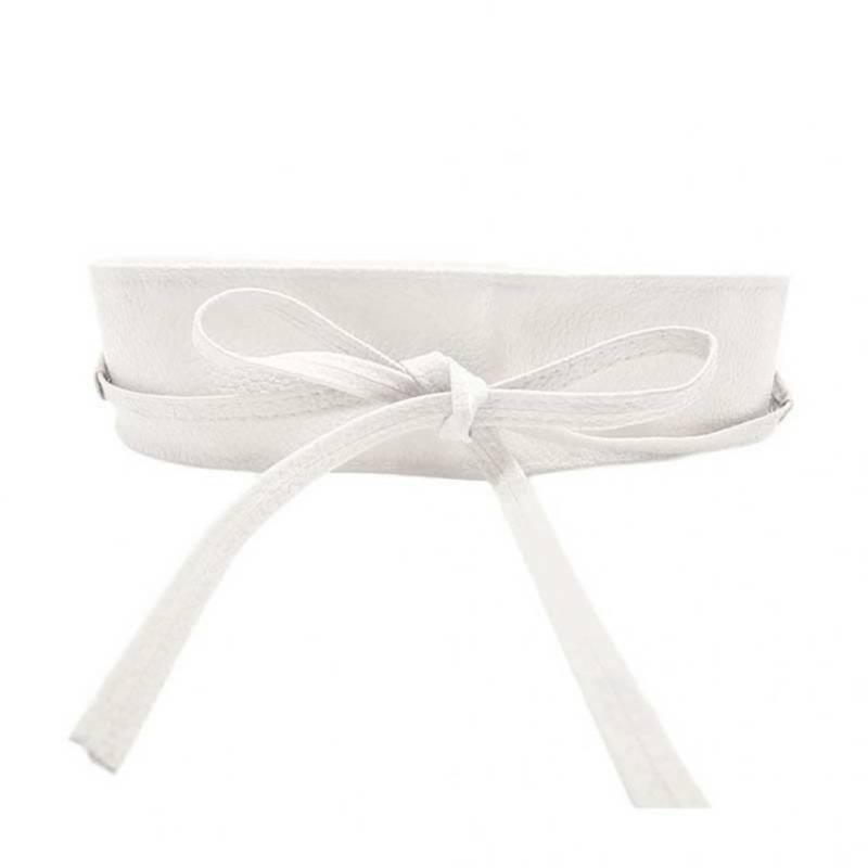Modischer Damen-Wickelgürtel aus Kunstleder mit Krawatte, Korsett mit Cinch-Taille, breiter Kleidgürtel weiß von Joom DACH
