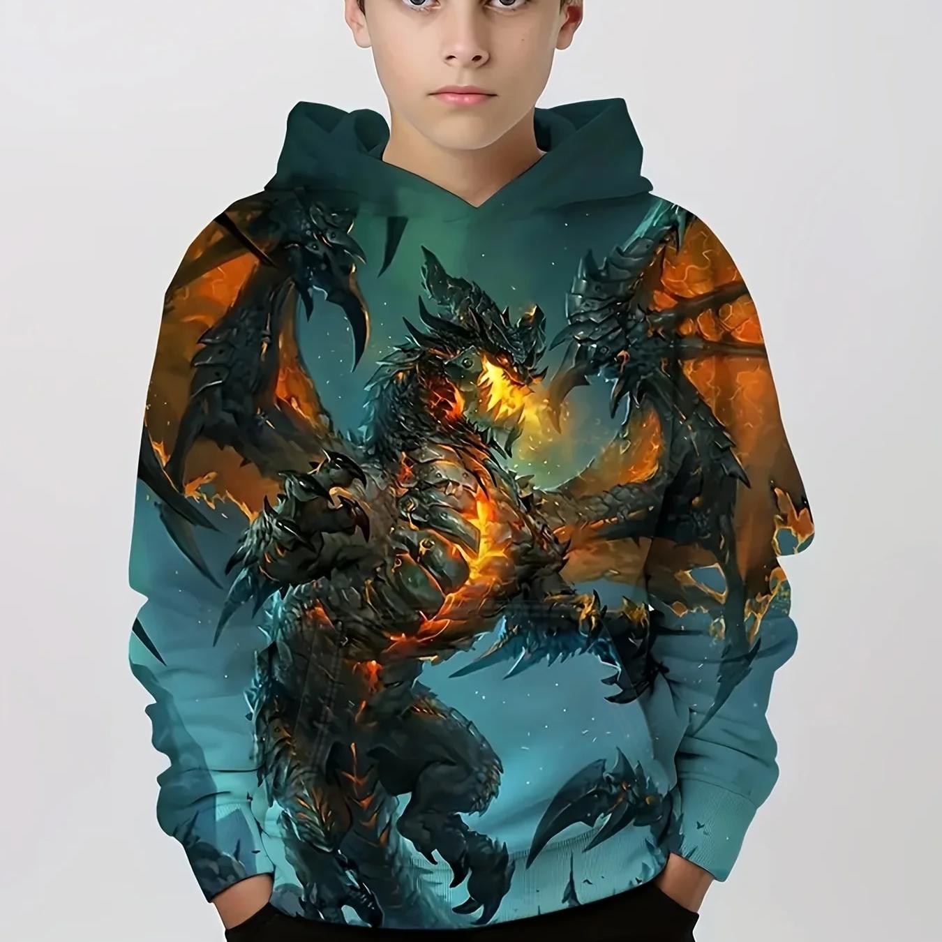 Modischer Farbblock-Gamepad-3D-Druck, süßer und gemütlicher Kapuzenpullover für Kinder und Jungen, hält ihn warm und stilvoll, Kinder-Kapuzenpullover, Tops, Kleidung 140 von Joom DACH