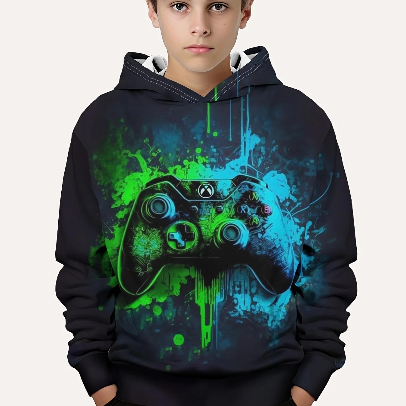 Modischer Farbblock-Gamepad-3D-Druck, süßer und gemütlicher Kapuzenpullover für Kinder und Jungen, hält ihn warm und stilvoll, Kinder-Kapuzenpullover, Tops, Kleidung 160 von Joom DACH