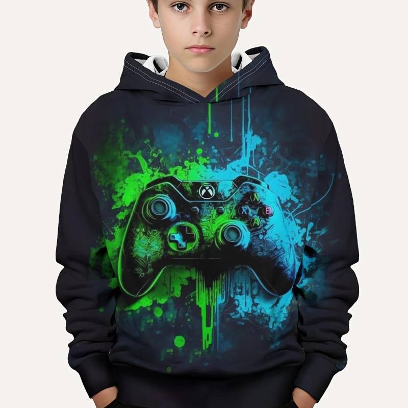 Modischer Farbblock-Gamepad-3D-Druck, süßer und gemütlicher Kapuzenpullover für Kinder und Jungen, hält ihn warm und stilvoll, Kinder-Kapuzenpullover, Tops, Kleidung 160 von Joom DACH