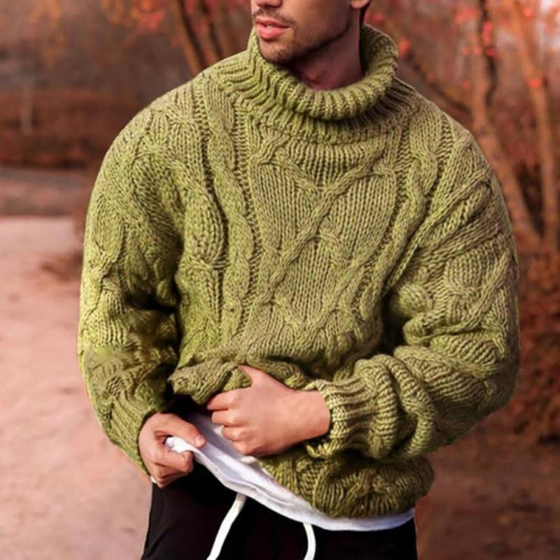 Modischer Herren-Herbst/Winter-Strickpullover mit Rollkragen, warm, einfarbig, gedrehter Zopf S grün von Joom DACH