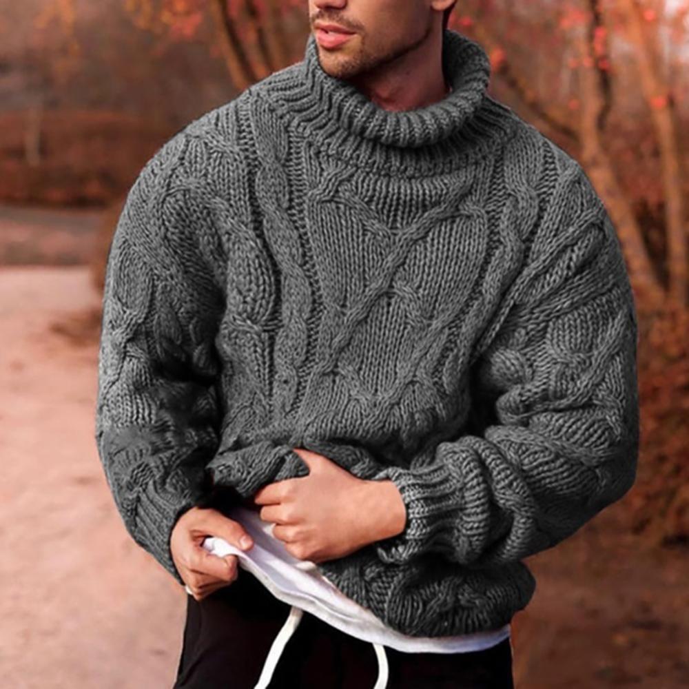 Modischer Herren-Herbst/Winter-Strickpullover mit Rollkragen, warm, einfarbig, gedrehter Zopf XL von Joom DACH