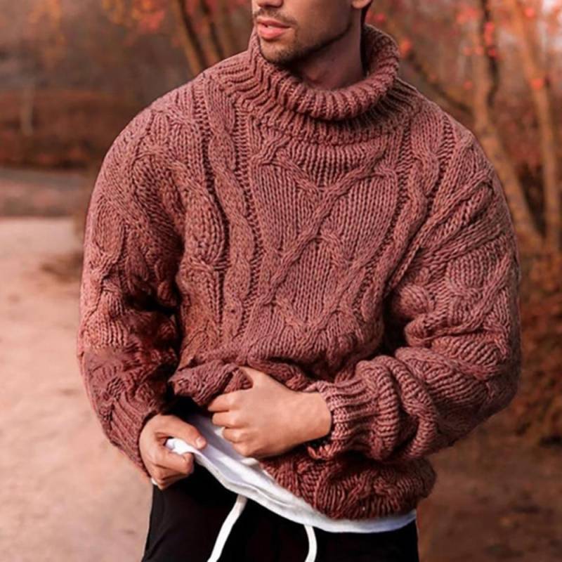 Modischer Herren-Herbst/Winter-Strickpullover mit Rollkragen, warm, einfarbig, gedrehter Zopf XXL rot von Joom DACH