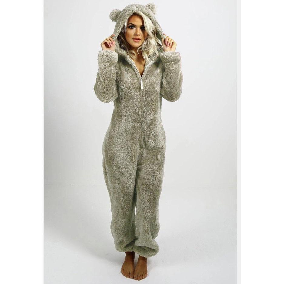 Modischer Onesies-Schlafanzug aus Fleece, Nachtwäsche, Overall, Übergröße, Kapuzen-Set, Schlafanzug für Damen und Erwachsene, für den Winter, warmer Pyjama für Damen XXXL von Joom DACH