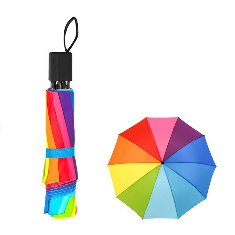Modischer Regenbogen-Regenschirm, dreifach faltbarer Regenschirm mit langem Griff, automatischer, windbeständiger, faltbarer gerader Regenschirm bunt von Joom DACH