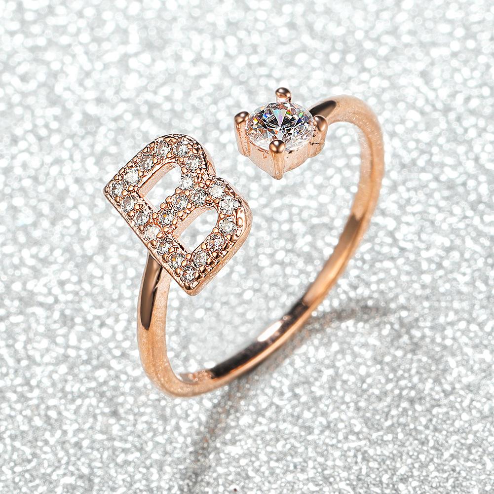 Modischer Ring mit 26 Buchstaben, CZ, Namensinitialen, Ehering, Krone, Liebesring, Brautjungfern-Geschenk, Paarring B rose gold von Joom DACH