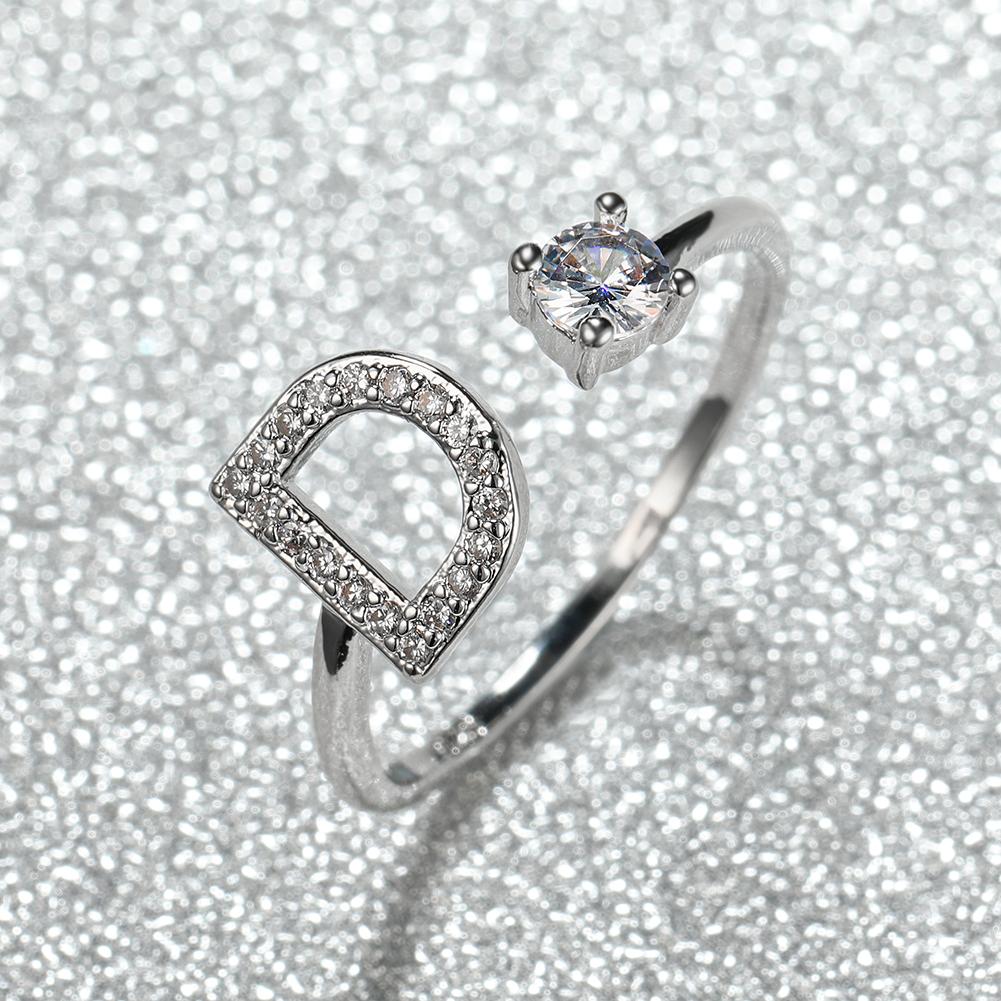 Modischer Ring mit 26 Buchstaben, CZ, Namensinitialen, Ehering, Krone, Liebesring, Brautjungfern-Geschenk, Paarring D silber von Joom DACH