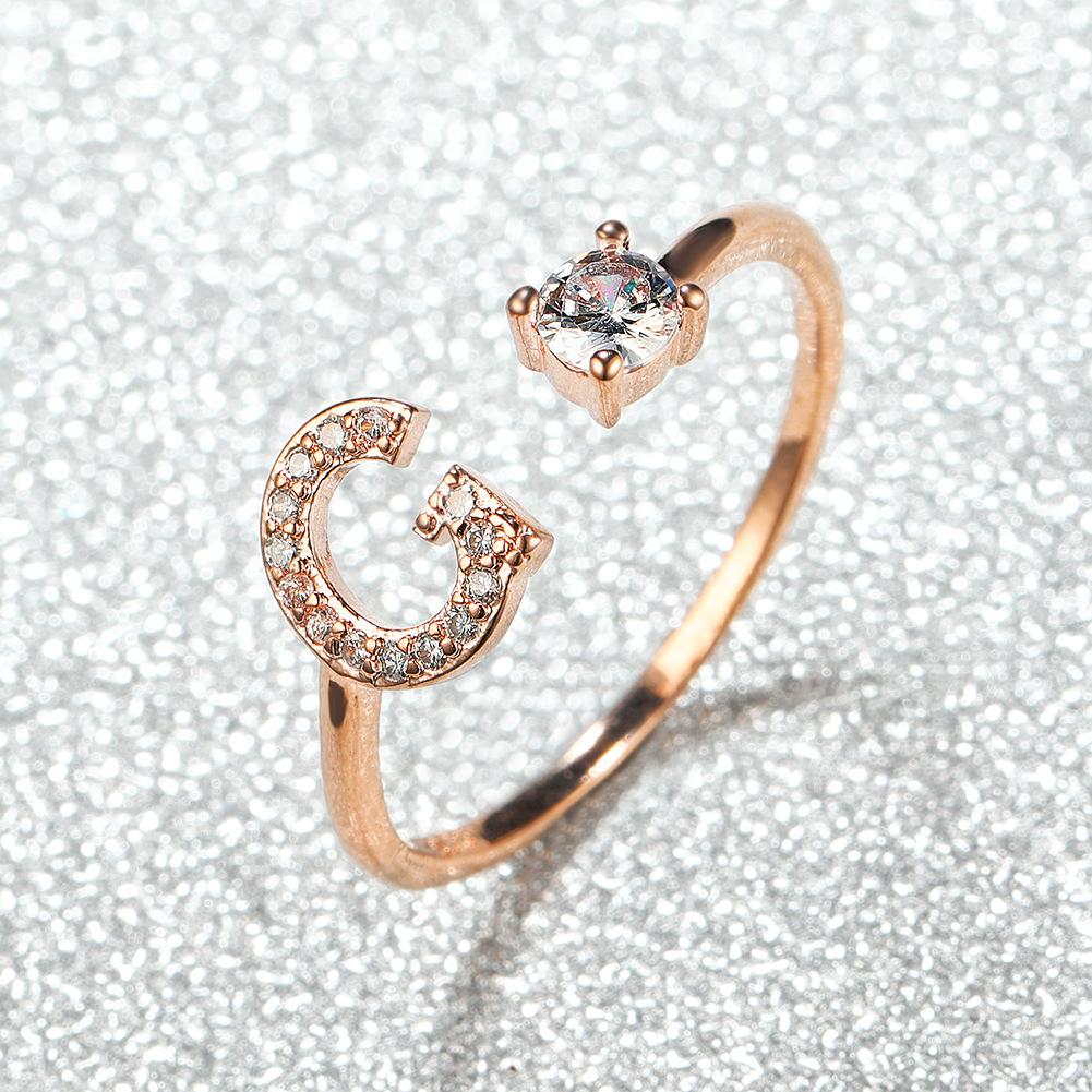 Modischer Ring mit 26 Buchstaben, CZ, Namensinitialen, Ehering, Krone, Liebesring, Brautjungfern-Geschenk, Paarring G rose gold von Joom DACH