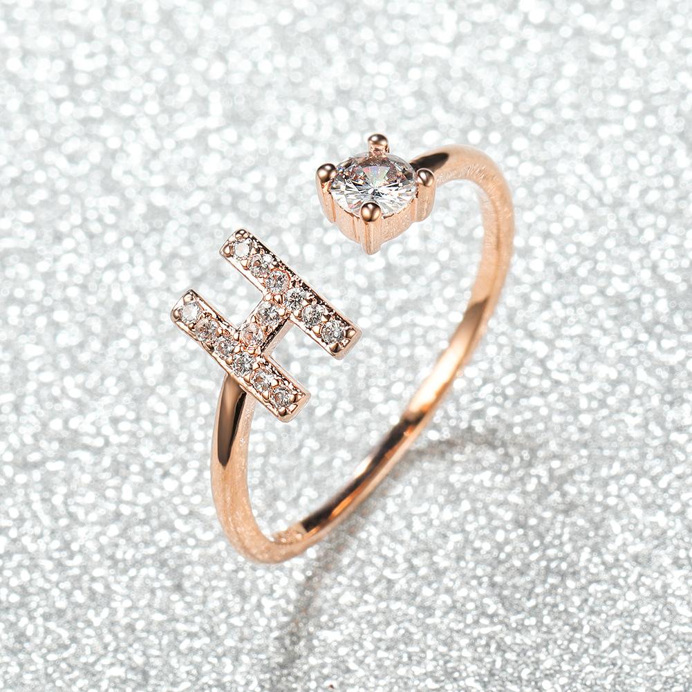 Modischer Ring mit 26 Buchstaben, CZ, Namensinitialen, Ehering, Krone, Liebesring, Brautjungfern-Geschenk, Paarring H rose gold von Joom DACH