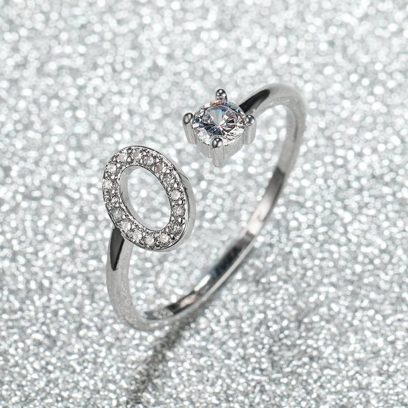 Modischer Ring mit 26 Buchstaben, CZ, Namensinitialen, Ehering, Krone, Liebesring, Brautjungfern-Geschenk, Paarring O silber von Joom DACH