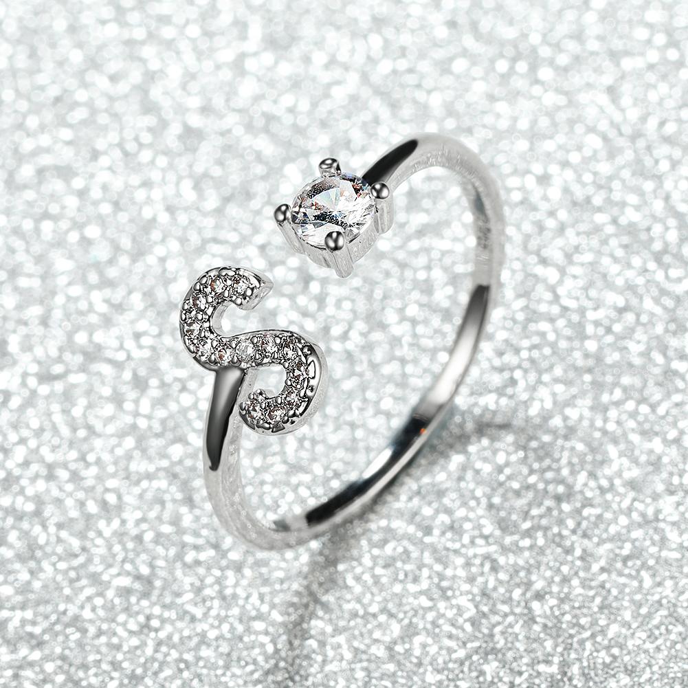 Modischer Ring mit 26 Buchstaben, CZ, Namensinitialen, Ehering, Krone, Liebesring, Brautjungfern-Geschenk, Paarring S silber von Joom DACH