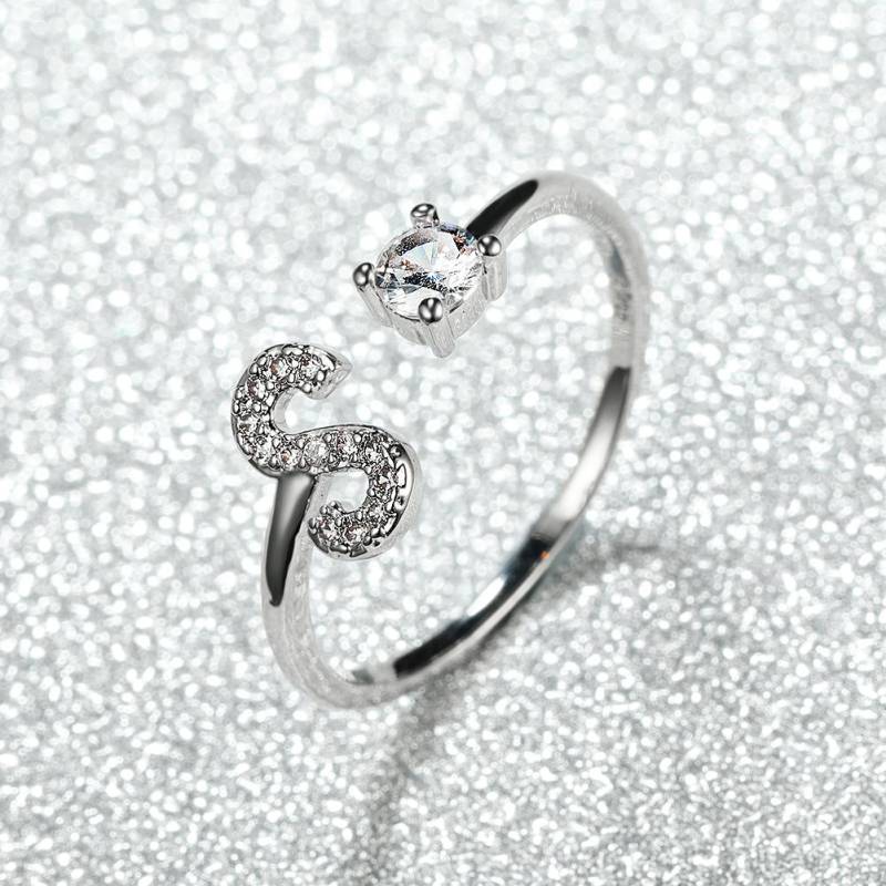 Modischer Ring mit 26 Buchstaben, CZ, Namensinitialen, Ehering, Krone, Liebesring, Brautjungfern-Geschenk, Paarring S silber von Joom DACH