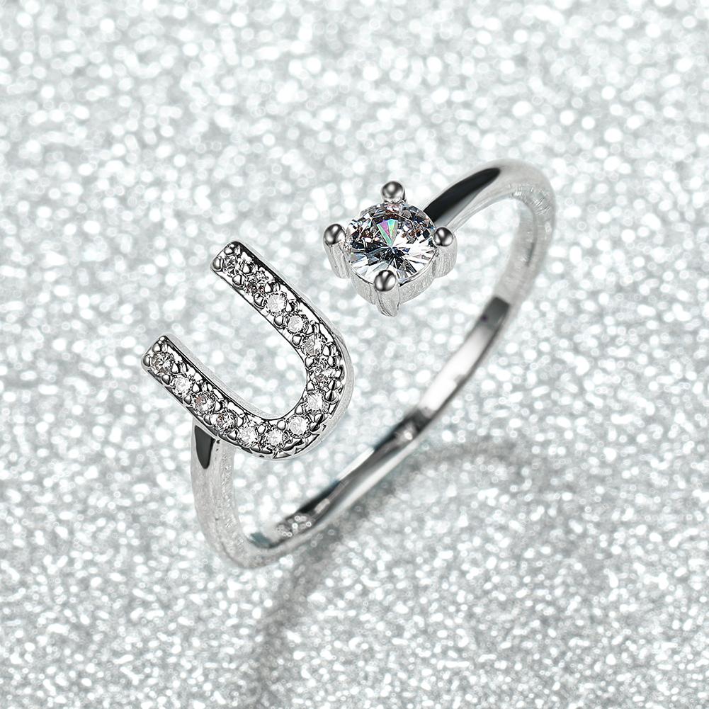 Modischer Ring mit 26 Buchstaben, CZ, Namensinitialen, Ehering, Krone, Liebesring, Brautjungfern-Geschenk, Paarring U silber von Joom DACH