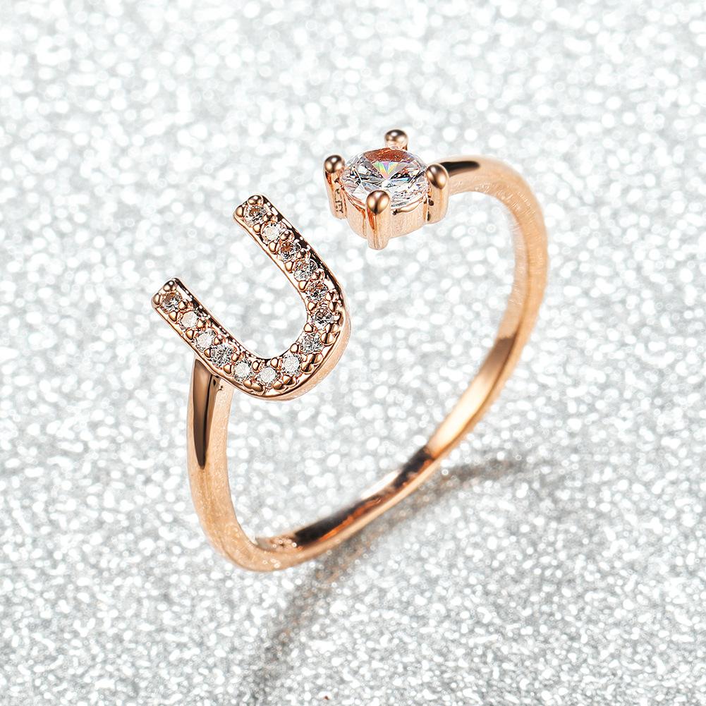 Modischer Ring mit 26 Buchstaben, CZ, Namensinitialen, Ehering, Krone, Liebesring, Brautjungfern-Geschenk, Paarring U rose gold von Joom DACH